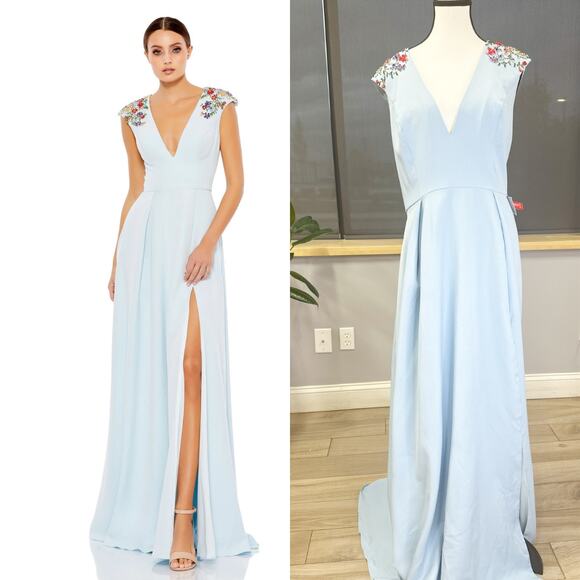 Beaded Cap Sleeve V Neck A Line Gown 26540 Size 12 - Picture 1 of 11